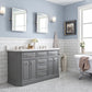 Water Creation Palace 60" Grey Double Sink Bathroom Vanity with Carrara Quartz and Polished Nickel (PVD) Hardware