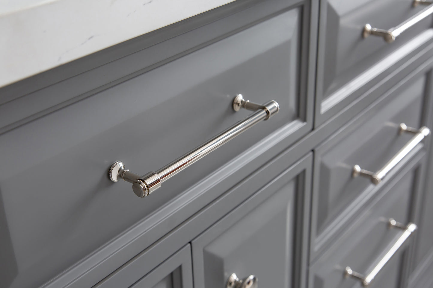 Water Creation Palace 60" Grey Double Sink Bathroom Vanity with Carrara Quartz and Polished Nickel (PVD) Hardware