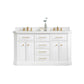 Water Creation Palace 60" White Double Sink Bathroom V Carrara Quartz Countertop Bath Vanity in Pure White with Satin Gold Hardware