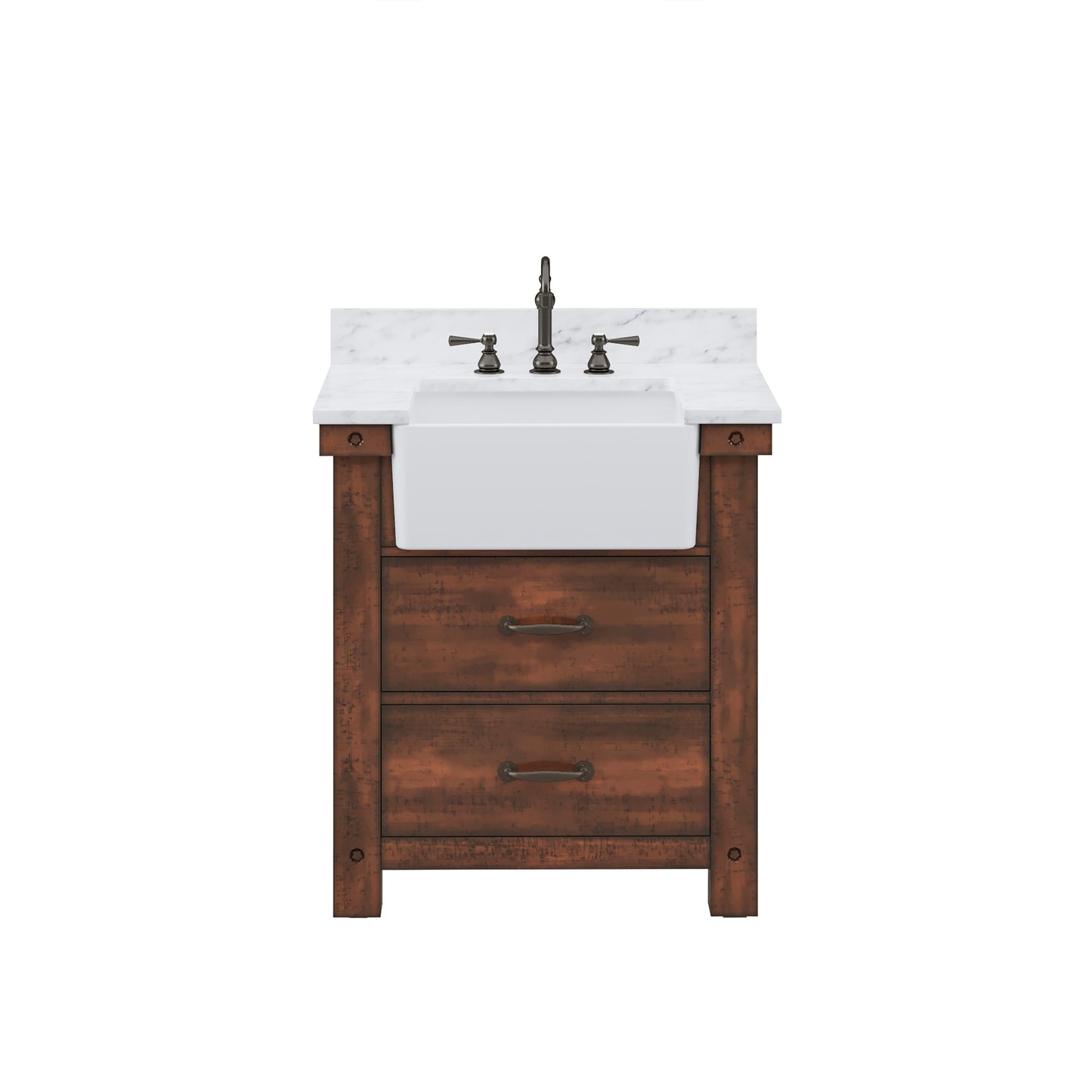 Water Creation Paisley 30" Rustic Brown Single Sink Bathroom Vanity with Carrara White Marble Countertop