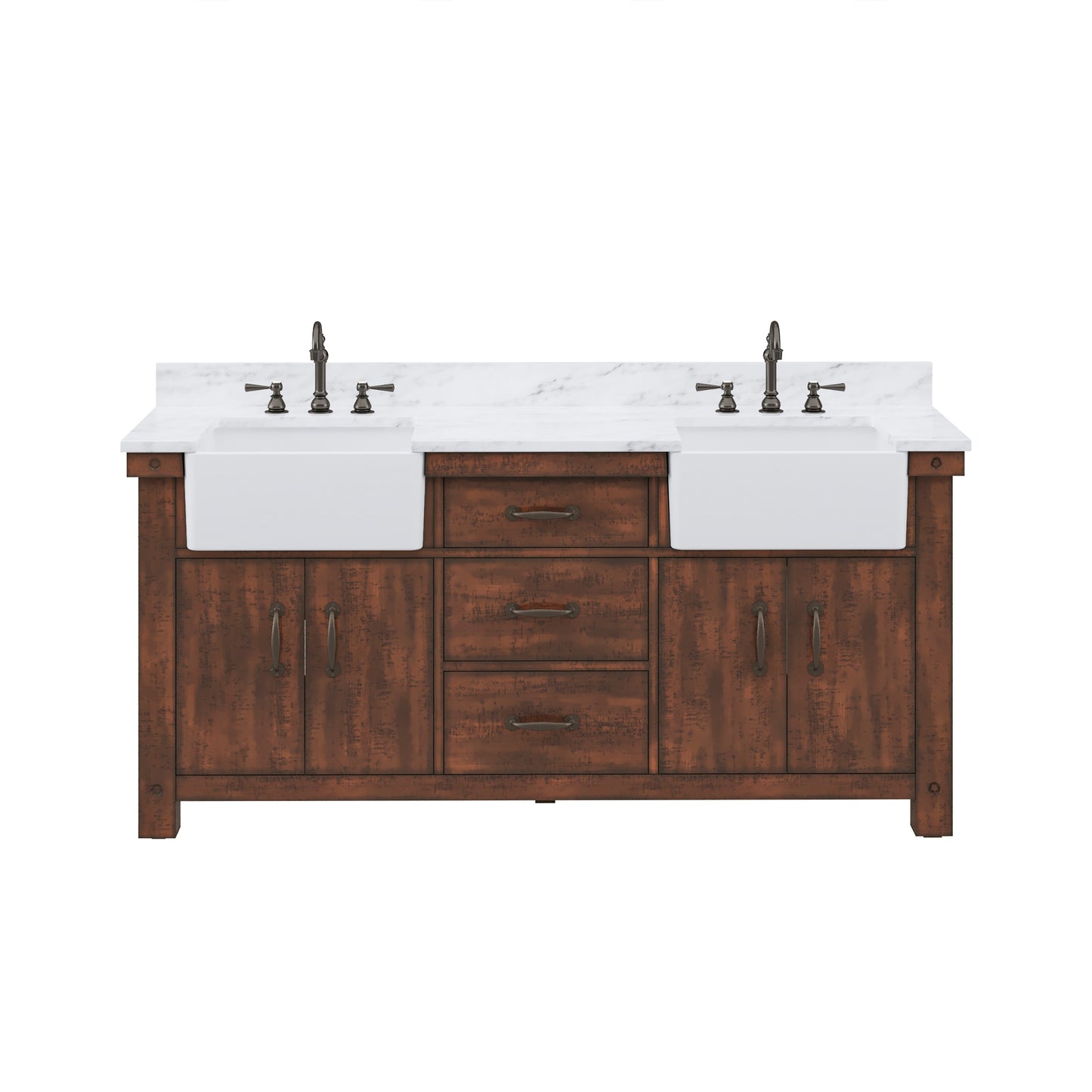 Water Creations Paisley 72" Rustic Sienna Double Sink Bathroom Vanity Carrara White Marble Countertop