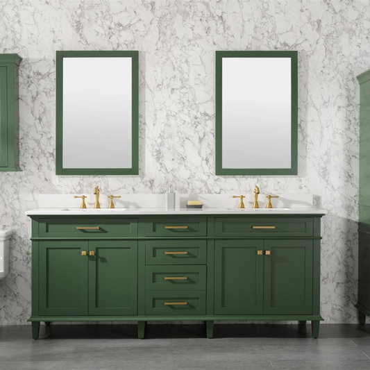 Legion Furniture 80" Vogue Green Double Sink Bathroom Vanity Cabinet with Carrara White Quartz Top