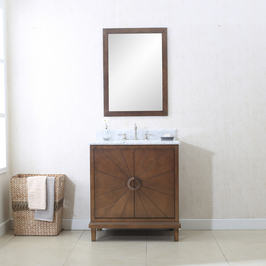 Legion Furniture 30" Antique Coffee Finish Single Sink Vanity with Carrara White Top