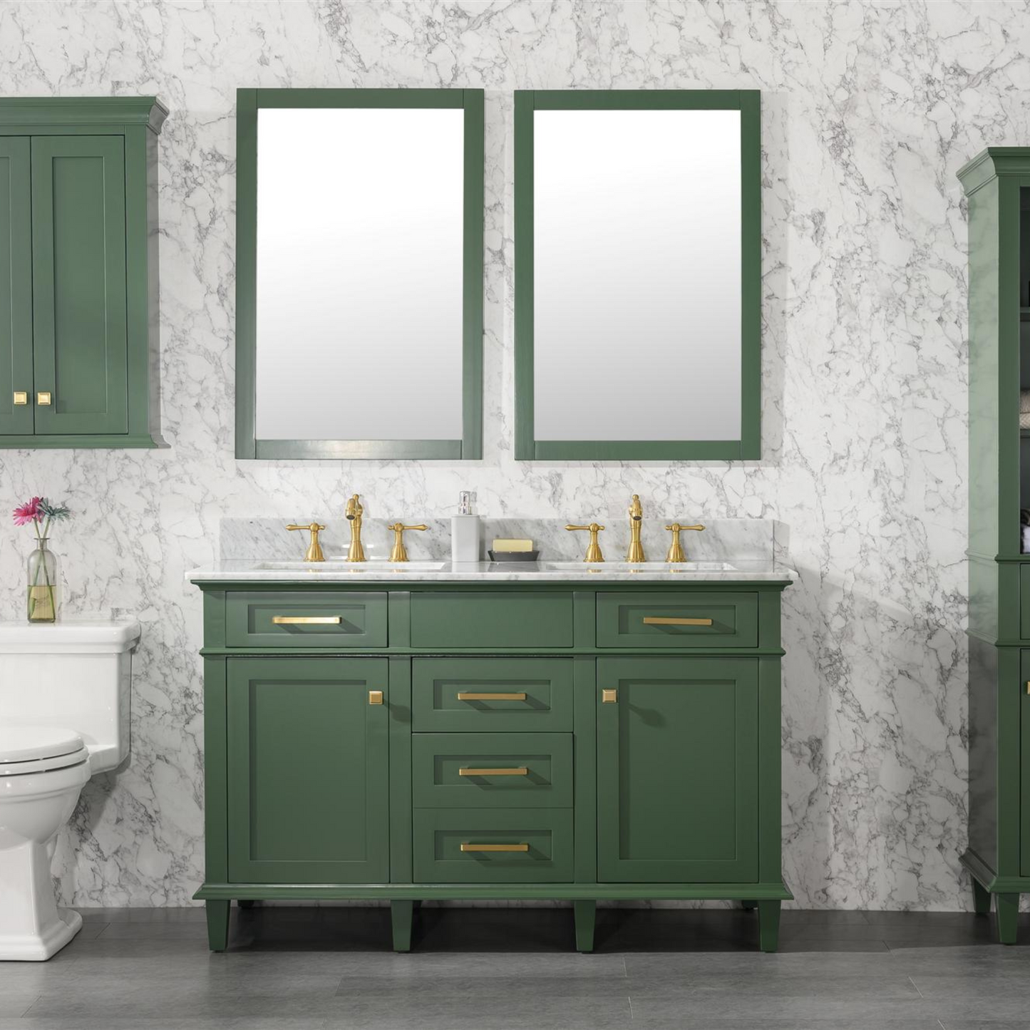 Legion Furniture 54" Vogue Green Double Sink Bathroom Vanity Cabinet with Carrara White Top