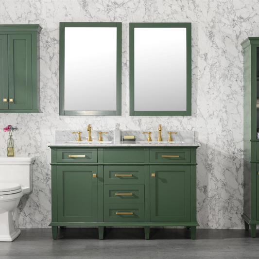 Legion Furniture 54" Vogue Green Finish Double Sink Vanity Cabinet with Carrara White Top