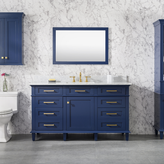 Legion Furniture 60" Blue Finish Single Sink Vanity Cabinet with Carrara White Top