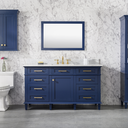 Legion Furniture 60" Blue Single Sink Bathroom Vanity with Carrara White Top