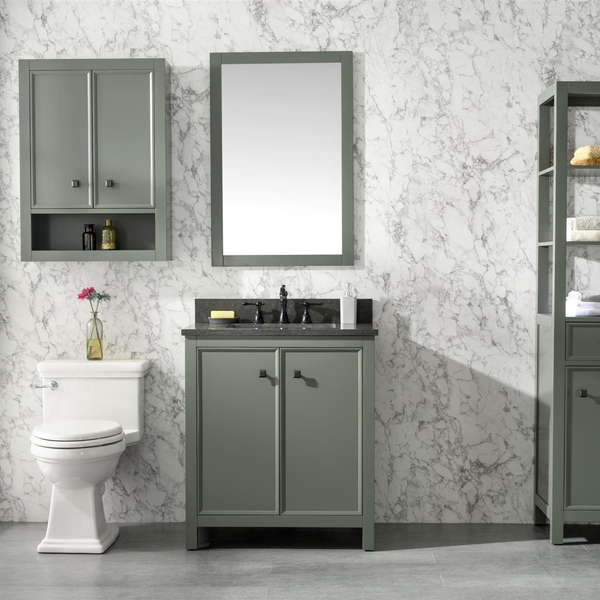 Legion Furniture 30 Pewter Green Single Sink Bathroom Vanity Cabinet with Blue Lime Stone Top