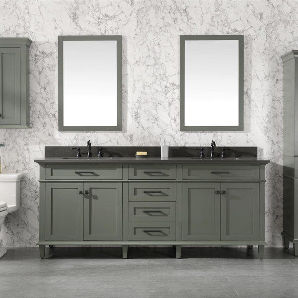 Legion Furniture 80 Pewter Green Double Sink Bathroom Vanity Cabinet with Blue Lime Stone Quartz