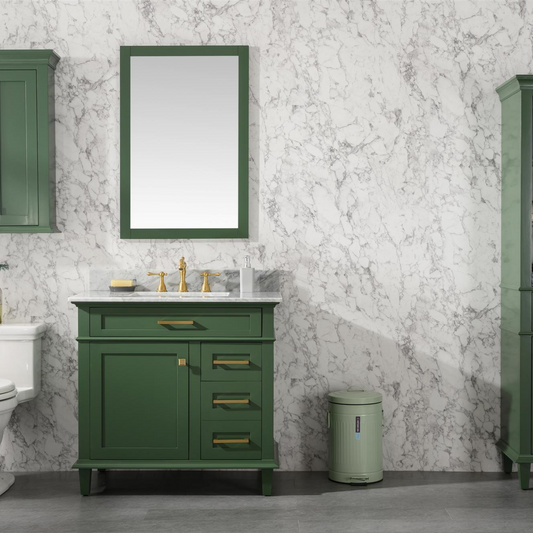 Legion Furniture 36" Vogue Green Single Sink Bathroom Vanity Cabinet with Carrara White Top