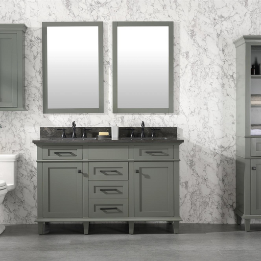 Legion Furniture 54" Pewter Green Double Sink Bathroom Vanity Cabinet with Blue Lime Stone Top