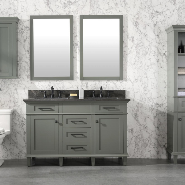 Legion Furniture 54 Pewter Green Double Sink Bathroom Vanity Cabinet with Blue Lime Stone Top