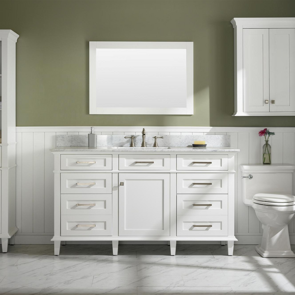 Legion Furniture 60 White Single Sink Bathroom Vanity with Carrara White Top