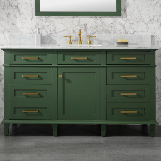 Legion Furniture 60" Vogue Green Single Sink Bathroom Vanity Cabinet with Carrara White Top