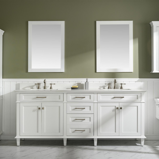 Legion Furniture 80" White Double Sink Bathroom Vanity Cabinet with Carrara White Quartz Top