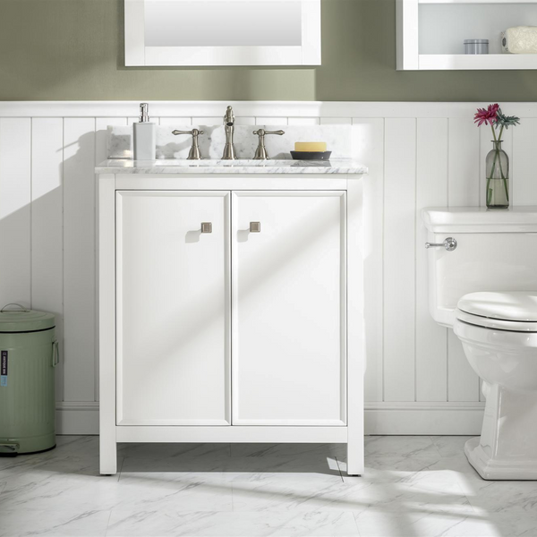 Legion Furniture 30 White Single Sink Bathroom Vanity Cabinet with Carrara White Top