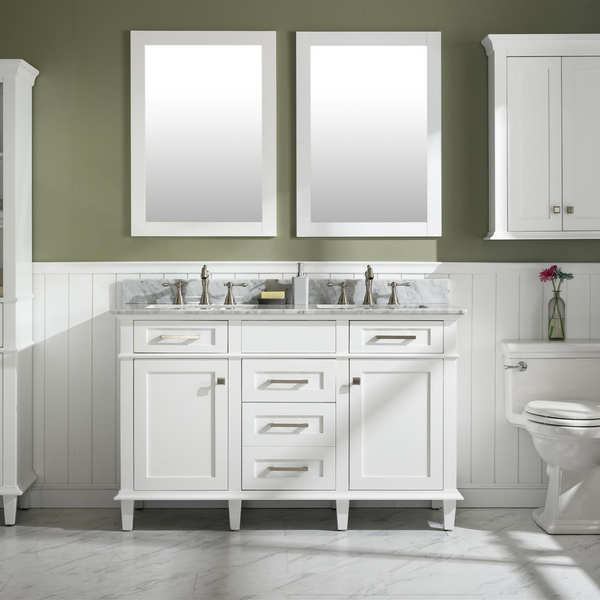 Legion Furniture 54 White Double Sink Bathroom Vanity with Carrara White Top