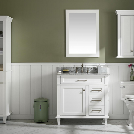 Legion Furniture 36" White Single Sink Bathroom Vanity Cabinet with Carrara White Top