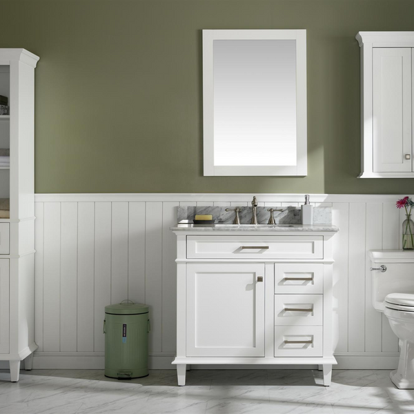 Legion Furniture 36 White Single Sink Bathroom Vanity Cabinet with Carrara White Top