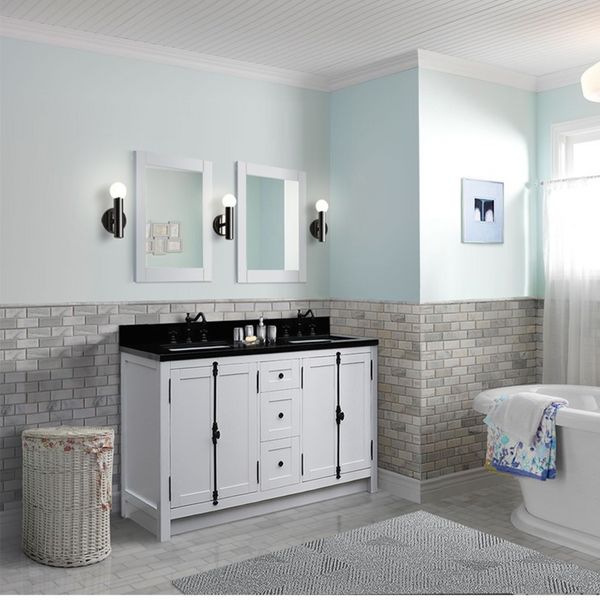 Bellaterra Home 55 Glacier Ash Double Sink Bathroom Vanity in Glacier with Black Galaxy Granite Top and Rectangle Sink, Plantation Collection