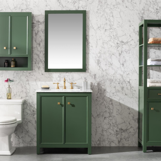 Legion Furniture 30" Vogue Green Single Sink Bathroom Vanity Cabinet with Carrara White Top