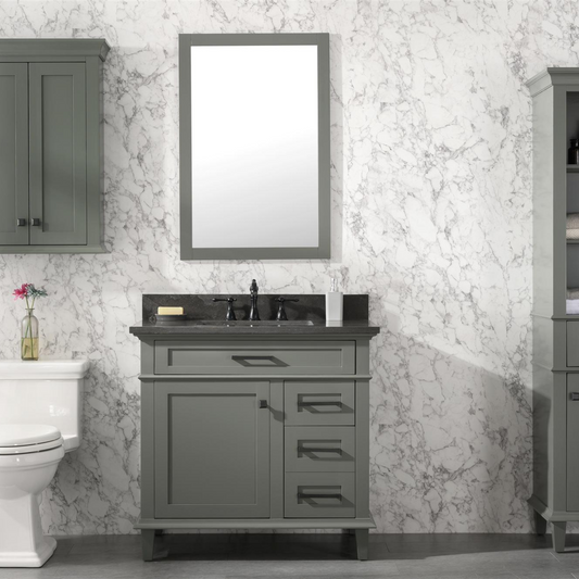 Legion Furniture 36" Pewter Green Single Sink Bathroom Vanity Cabinet with Blue Lime Stone Top