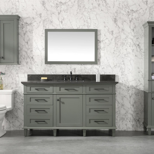 Legion Furniture 60" Pewter Green Single Sink Bathroom Vanity Cabinet with Blue Lime Stone Top