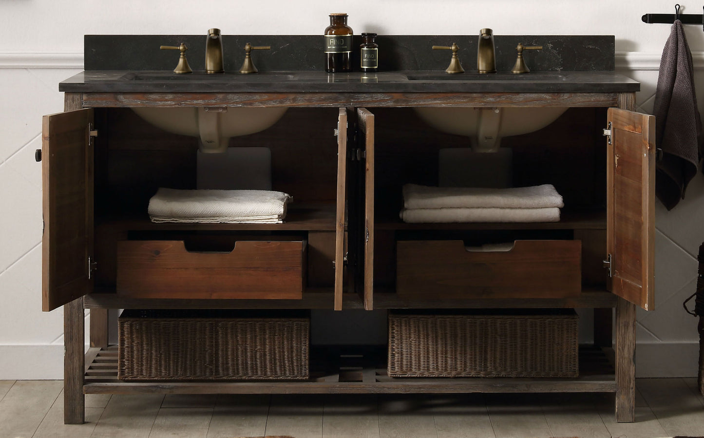 Legion Furniture 60" Solid Wood Double Sink Bathroom Vanity with Moon Stone Top