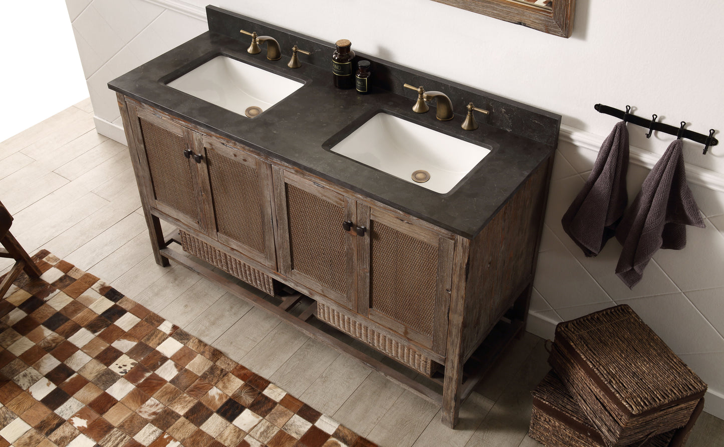 Legion Furniture 60" Solid Wood Double Sink Bathroom Vanity with Moon Stone Top