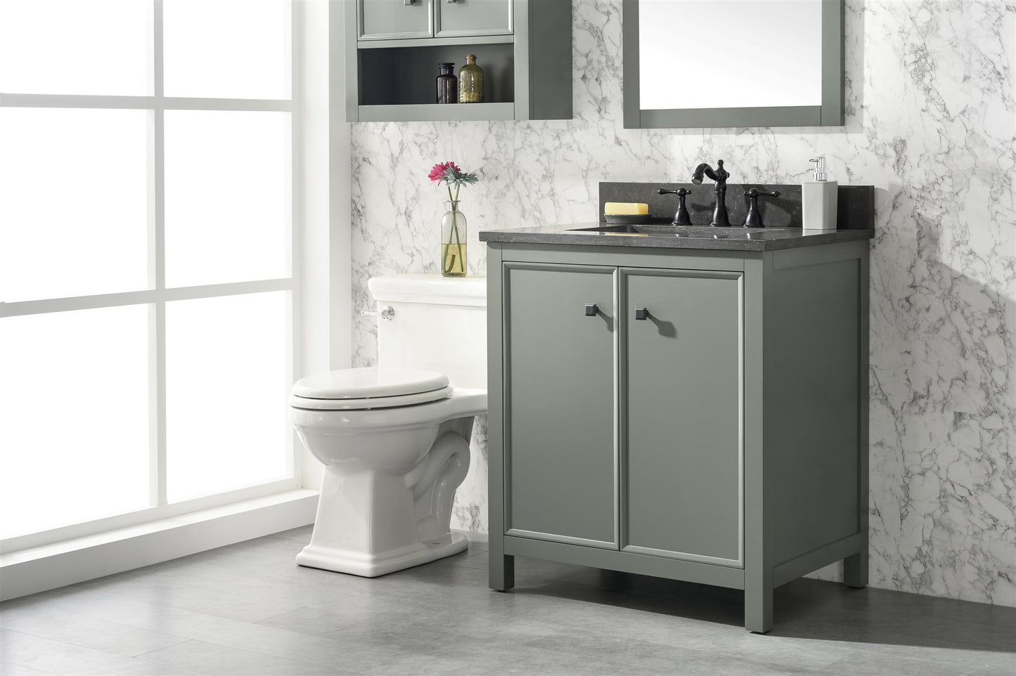 Legion Furniture 30" Pewter Green Single Sink Bathroom Vanity Cabinet with Blue Lime Stone Top