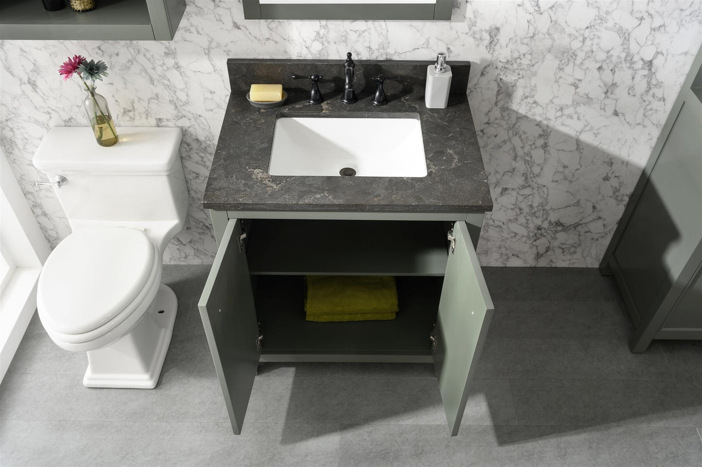 Legion Furniture 30" Pewter Green Single Sink Bathroom Vanity Cabinet with Blue Lime Stone Top