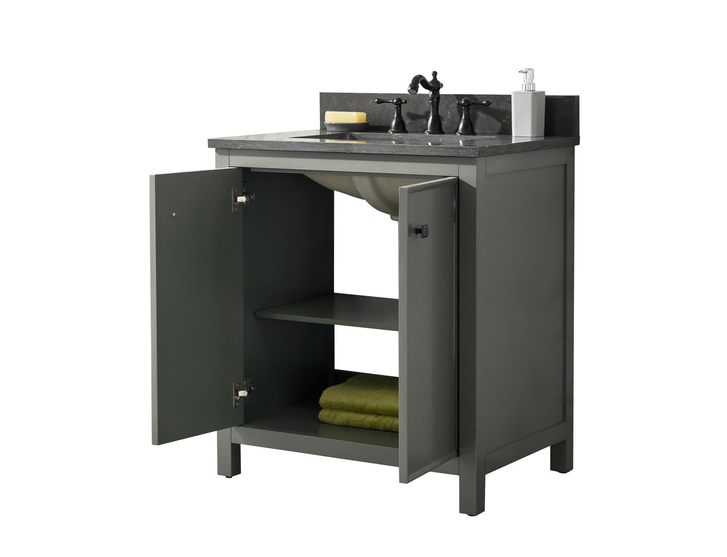 Legion Furniture 30" Pewter Green Single Sink Bathroom Vanity Cabinet with Blue Lime Stone Top