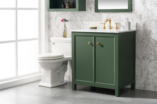 Legion Furniture 30" Vogue Green Single Sink Bathroom Vanity Cabinet with Carrara White Top