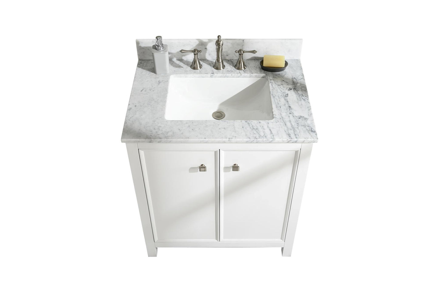 Legion Furniture 30" White Single Sink Bathroom Vanity Cabinet with Carrara White Top