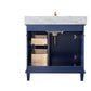 Legion Furniture 36" Blue Single Sink Bathroom Vanity Cabinet with Carrara White Top