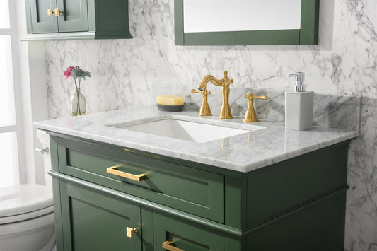 Legion Furniture 36" Vogue Green Single Sink Bathroom Vanity Cabinet with Carrara White Top