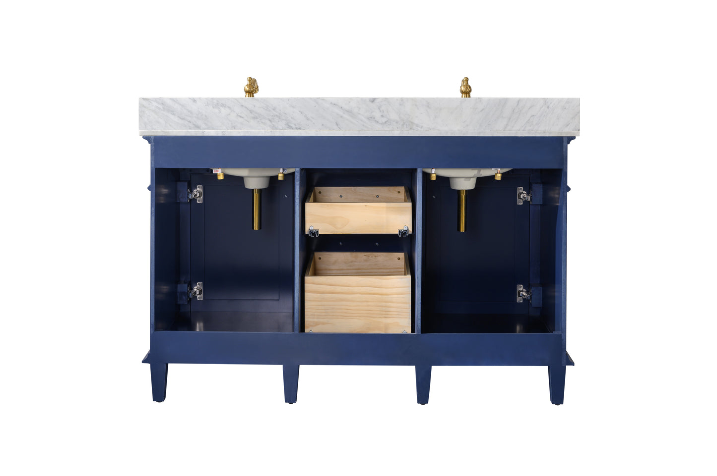 Legion Furniture 54" Blue Double Sink Bathroom Vanity with Carrara White Top