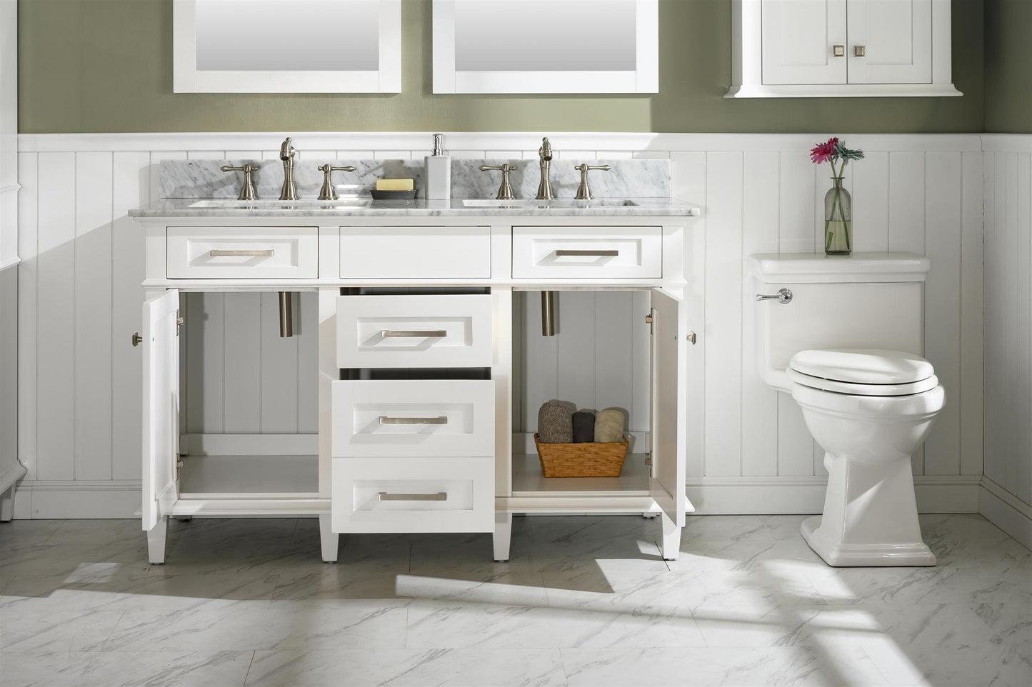 Legion Furniture 54" White Double Sink Bathroom Vanity with Carrara White Top