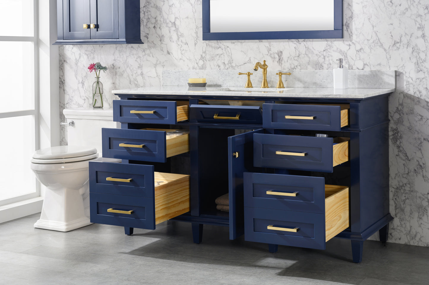 Legion Furniture 60" Blue Single Sink Bathroom Vanity with Carrara White Top