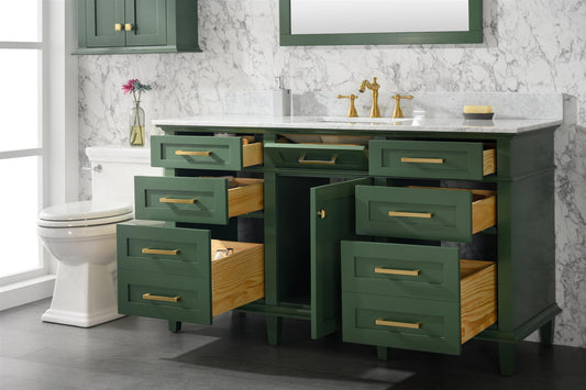 Legion Furniture 60" Vogue Green Single Sink Bathroom Vanity Cabinet with Carrara White Top