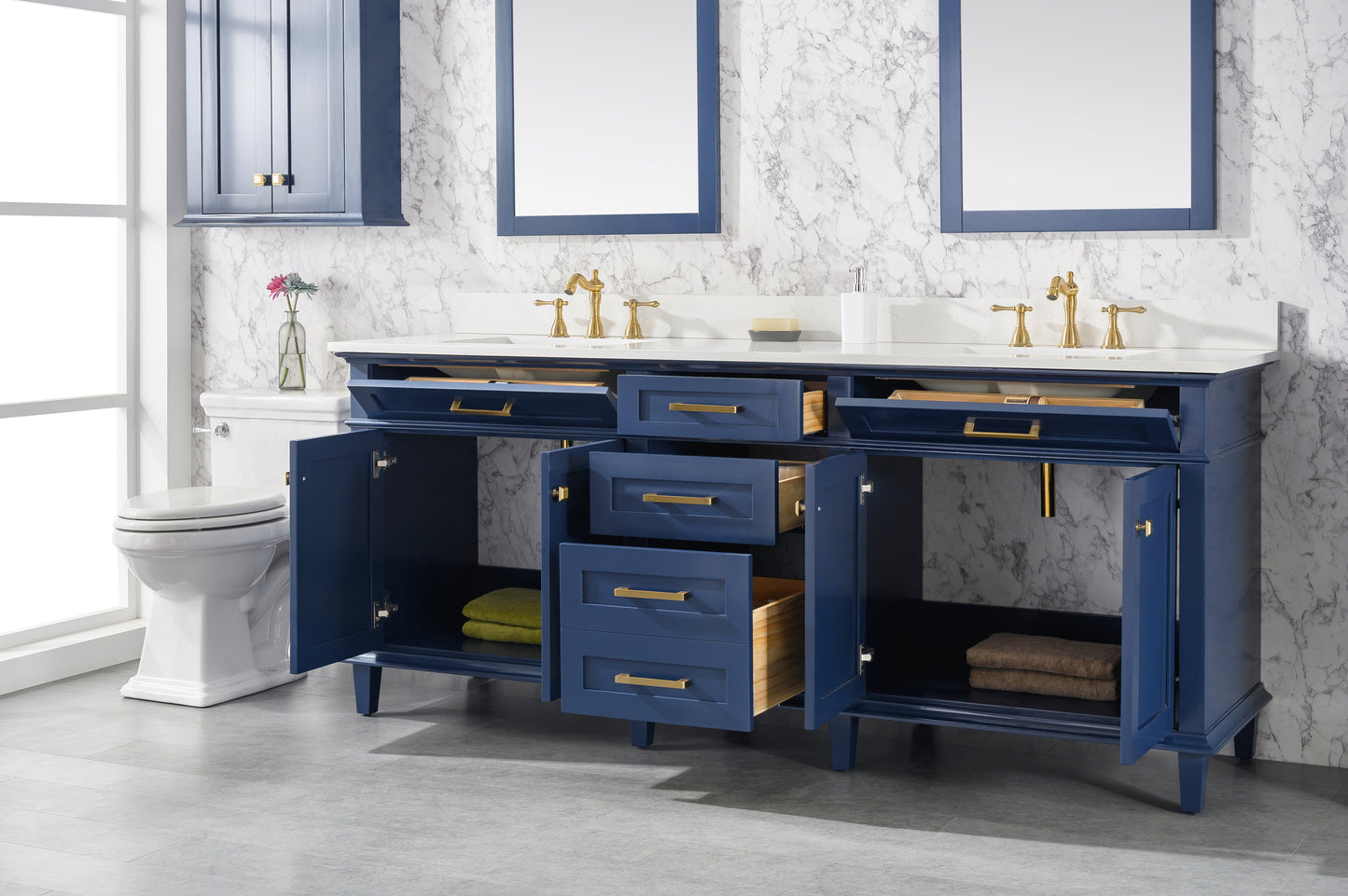 Legion Furniture 80" Blue Double Sink Bathroom Vanity with Carrara White Quartz Top