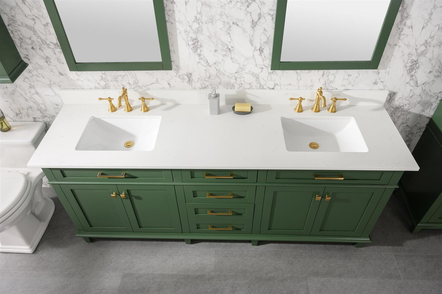 Legion Furniture 80" Vogue Green Double Sink Bathroom Vanity Cabinet with Carrara White Quartz Top