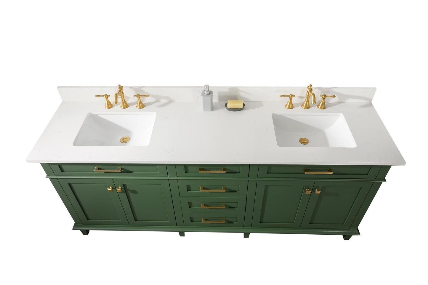 Legion Furniture 80" Vogue Green Double Sink Bathroom Vanity Cabinet with Carrara White Quartz Top