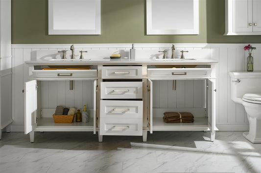 Legion Furniture 80" White Double Sink Bathroom Vanity Cabinet with Carrara White Quartz Top